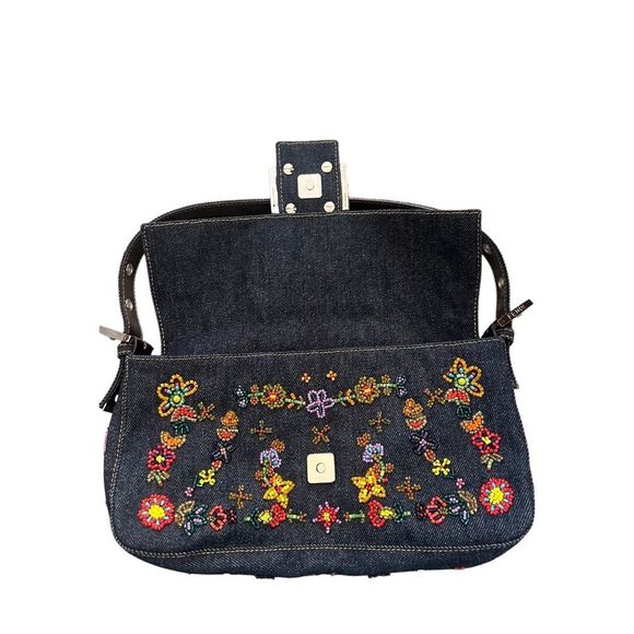 Fendi Denim Beaded Baguette - Picture 5 of 10